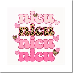 Leopard Cute Heart Funny Nicu Nurse Happy Valentines Day Posters and Art